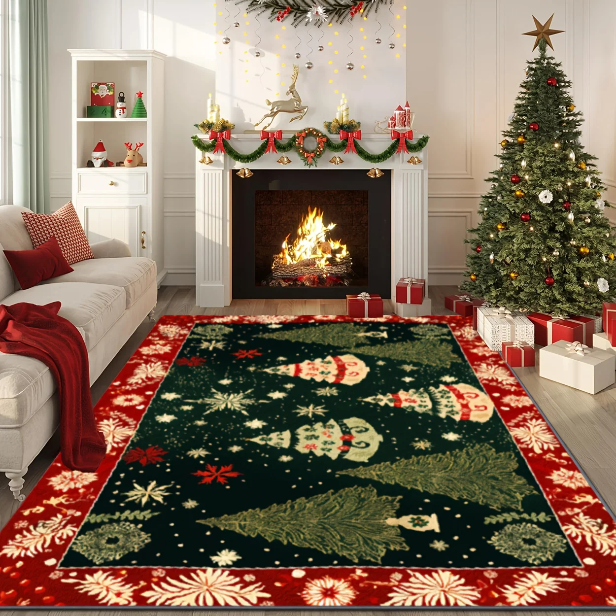 1pc Cute Modern Christmas Area Rug, Snowflake & Christmas Tree Pattern, Soft, Comfortable, Non Slip & Easy to Clean