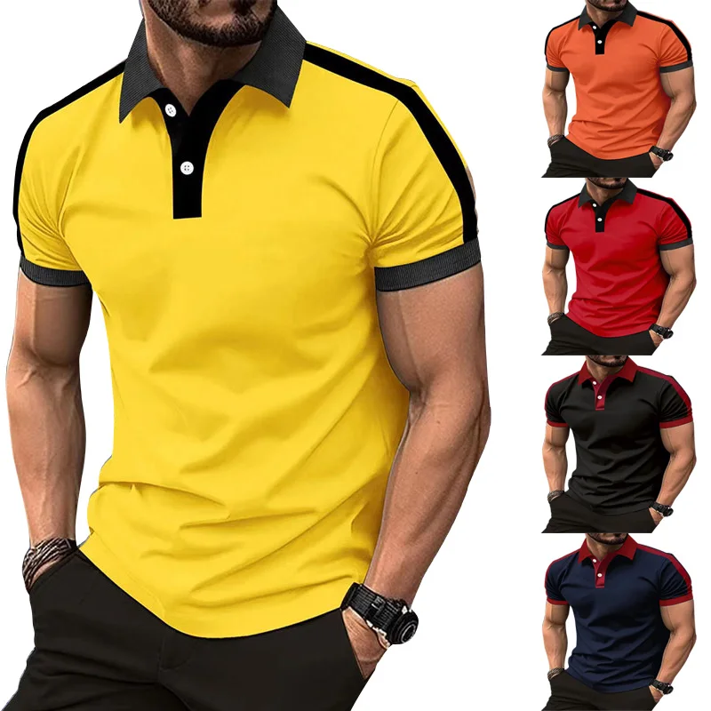Homens de verão manga curta Camisa Polo Negócios Casual Collar T-shirt Plus Size Respirável Top Europeu e Americano Plus Size