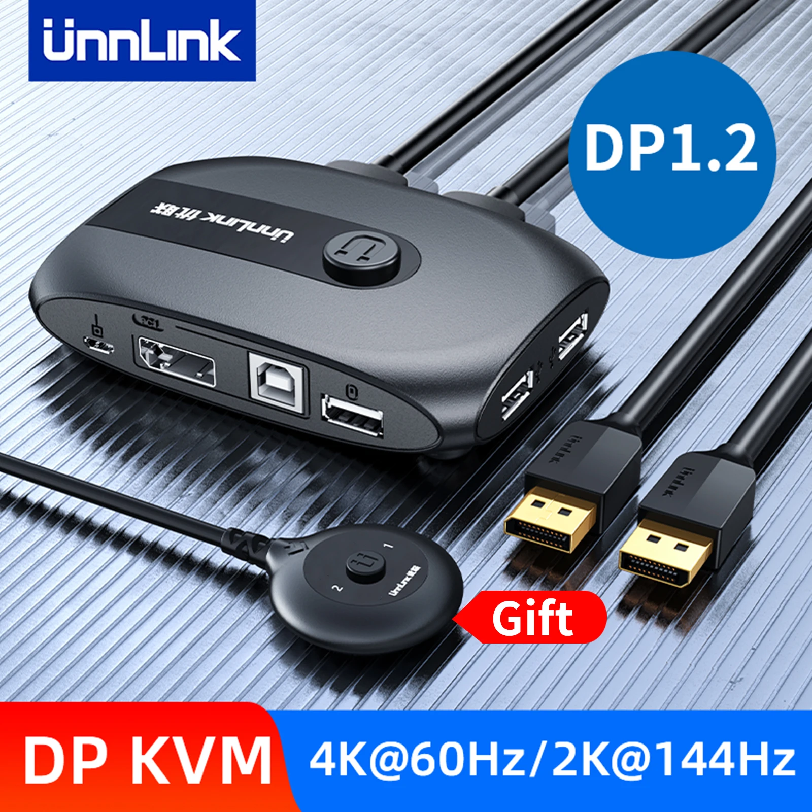 Unnlink 4K 60Hz Dp Kvm Switch Displayport Switcher Met Controller 2 Computers Delen 4 Usb-poorten Voor Monitor printer Toetsenbord