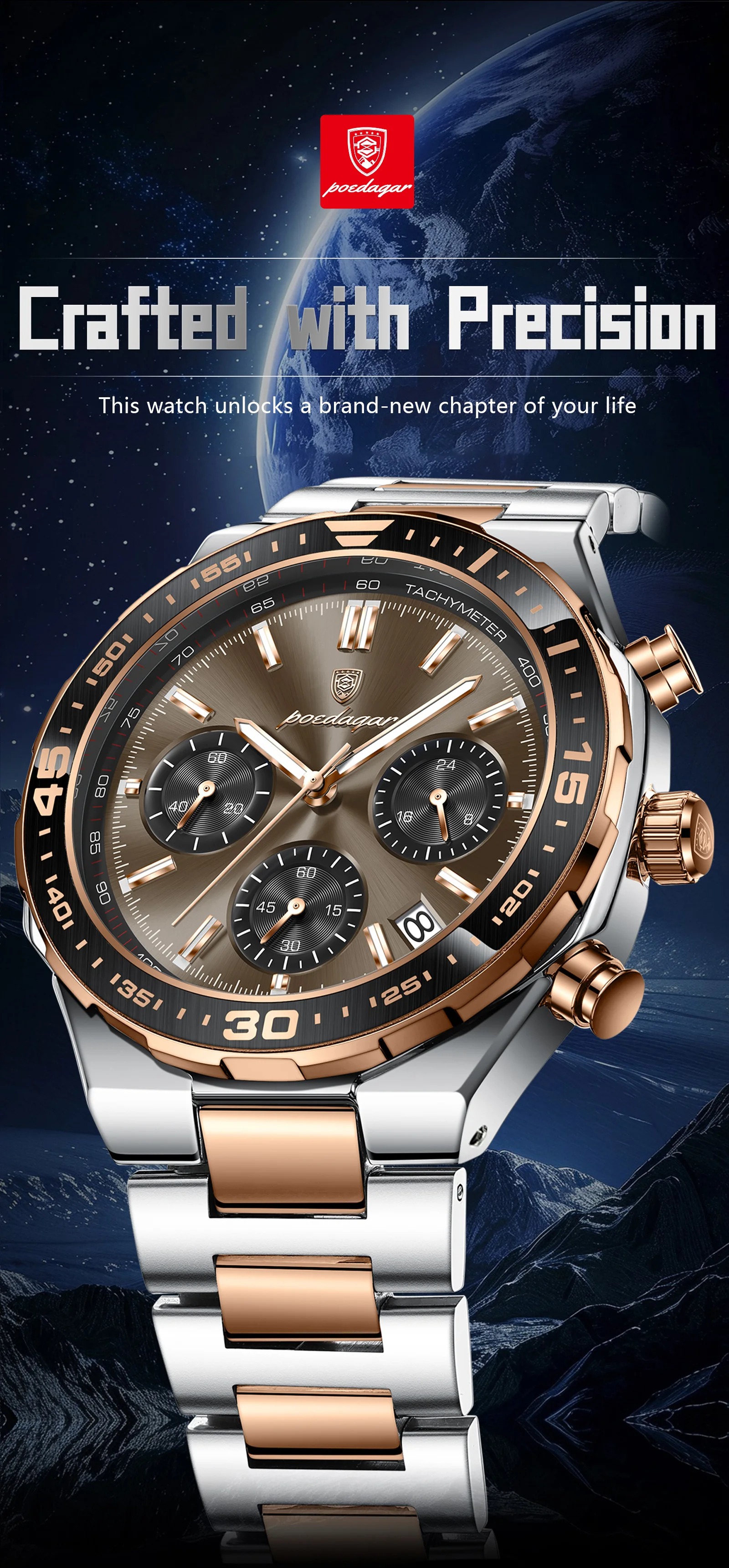 POEDAGAR Luxus Mode Herrenuhr Wasserdicht Leuchtend Quarz Sportuhr Datum Chronograph Business Herrenuhren Männliche Armbanduhr – Detail 2