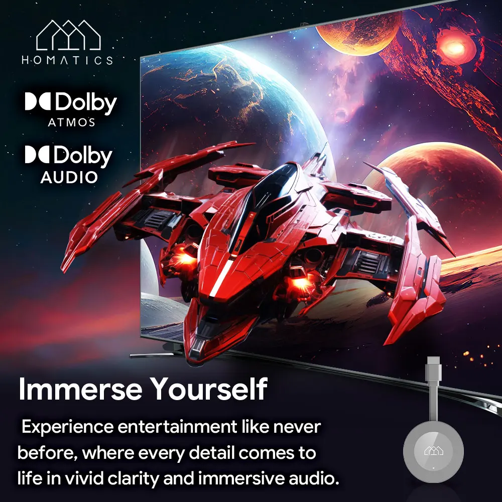 HOMATICS Dongle G 4K TV Stick with Netflix 4K Google Certified 2G32G Amlogic S905Y4 Support Dolby Atmos AV1 H.265 2T2R Wifi Box