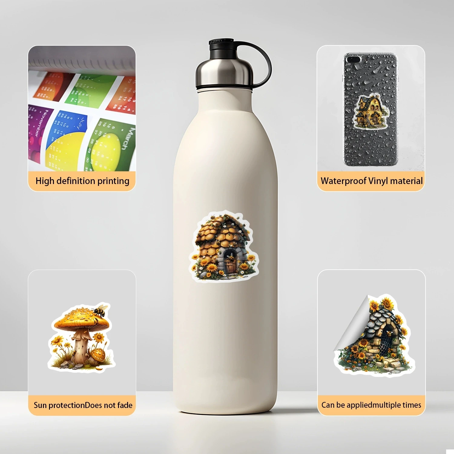50-100 Pcs Cute Bee Graffiti Stickers Waterproof Vinyl Decals for Water Bottle Phone Laptop Journal Gift - view 3