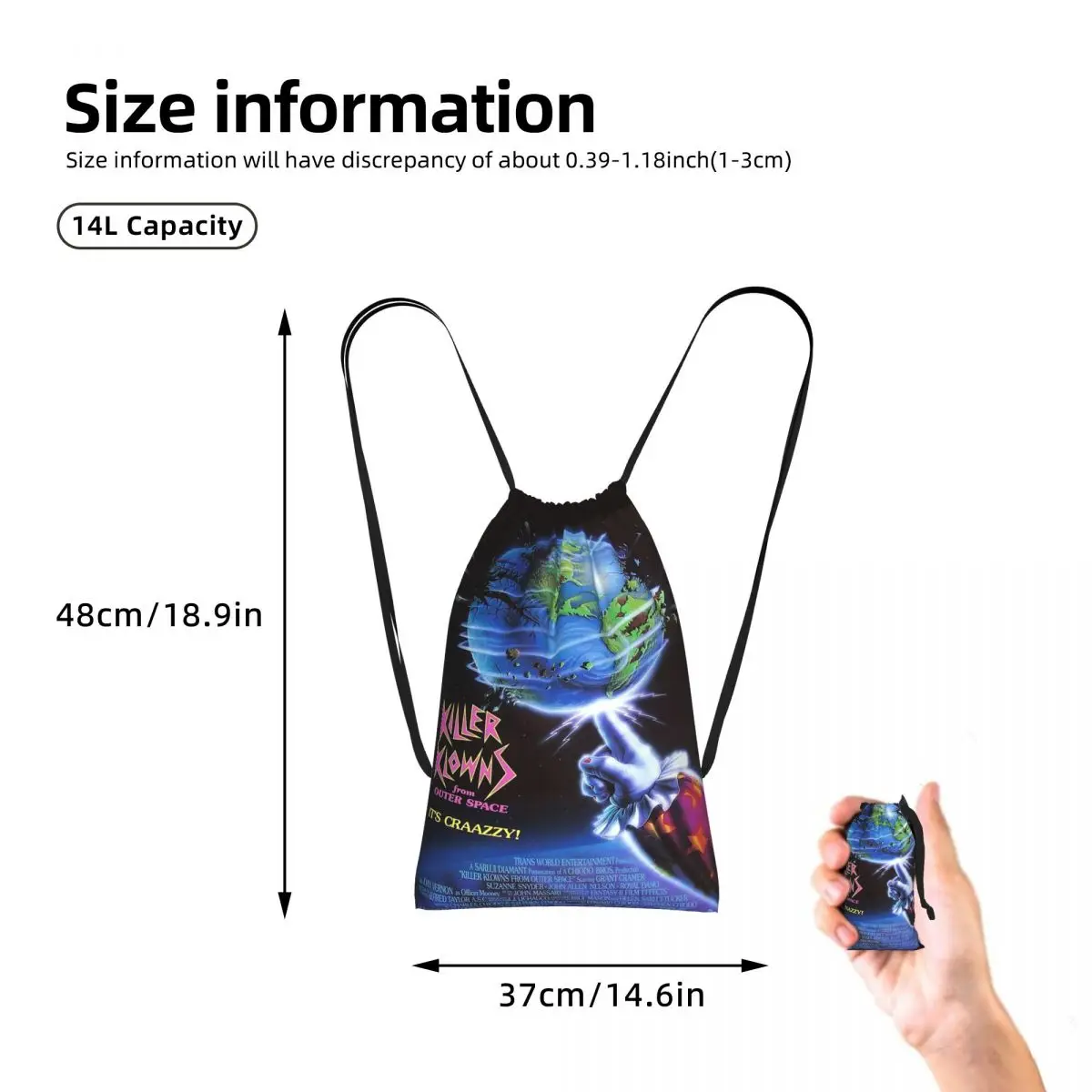 Killer Klowns From Outer Space Drawstring Backpack Sports Gym Bag Lightweight Foldable Storage Drawstring Bag for Men Women