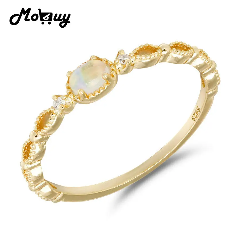 MoBuy 925 Sterling Silver Ring For Women Gold Vermeil Synthetic Opal Pinky Knuckle Thin Ring Fine Jewelry Accessories wholesale