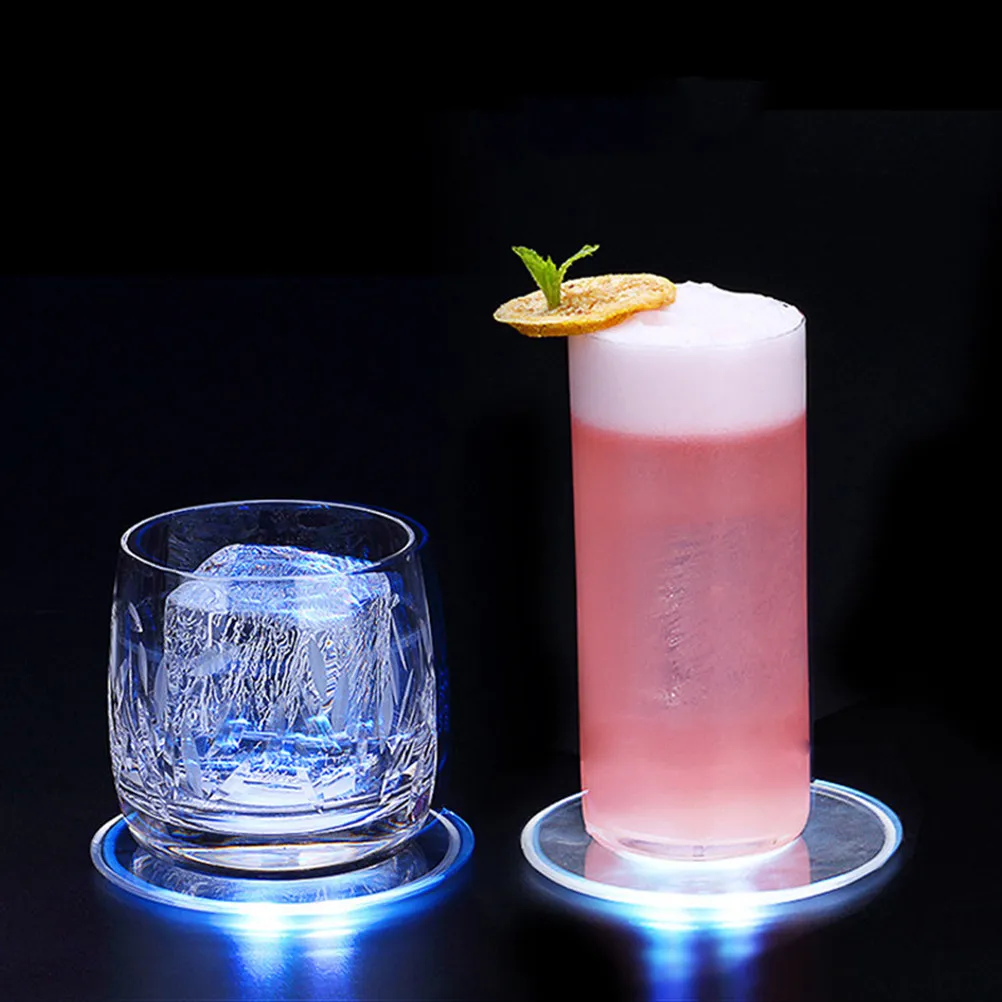 2Pcs LED Light Acrylic Coasters Ultrathin Transparent Cup Mats Battery Powered Home Bar Restaurant Party Decorative Flashing
