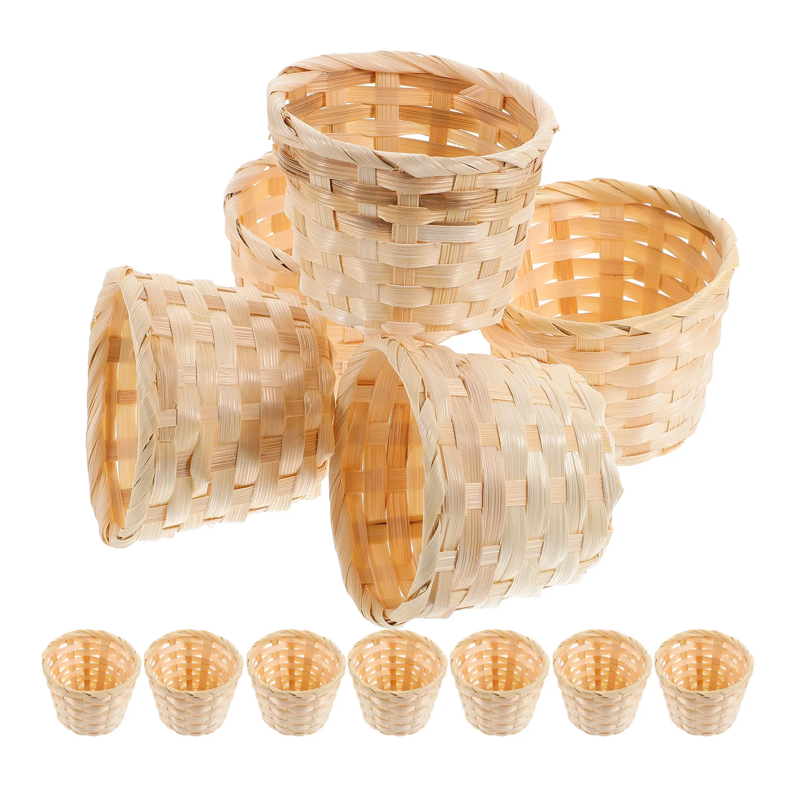

12 Pcs Bamboo and Wood Woven Basket Mini Wicker Baskets Small Organizer Rattan Round Baby