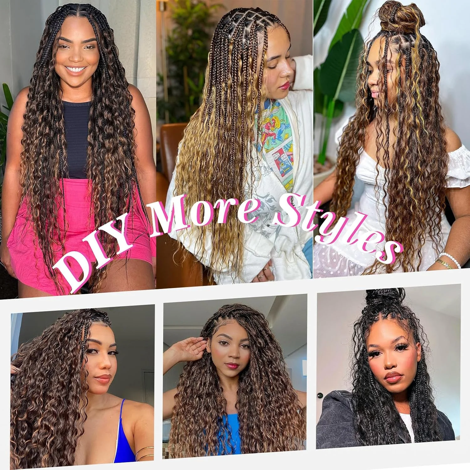 Vorgeteiltes Echthaar in Großpackung zum Flechten, Deep Wave Crochet Echthaar, Knotless Miracle Knots Haarverlängerungen, Boho Braids, unsichtbar, 300g – Detail 14