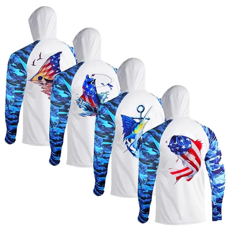 Men Fishing Shirts Face Mask Long Sleeve Jerseys Summer Sun Protection T-Shirts Hooded Face Cover Fishing Tops