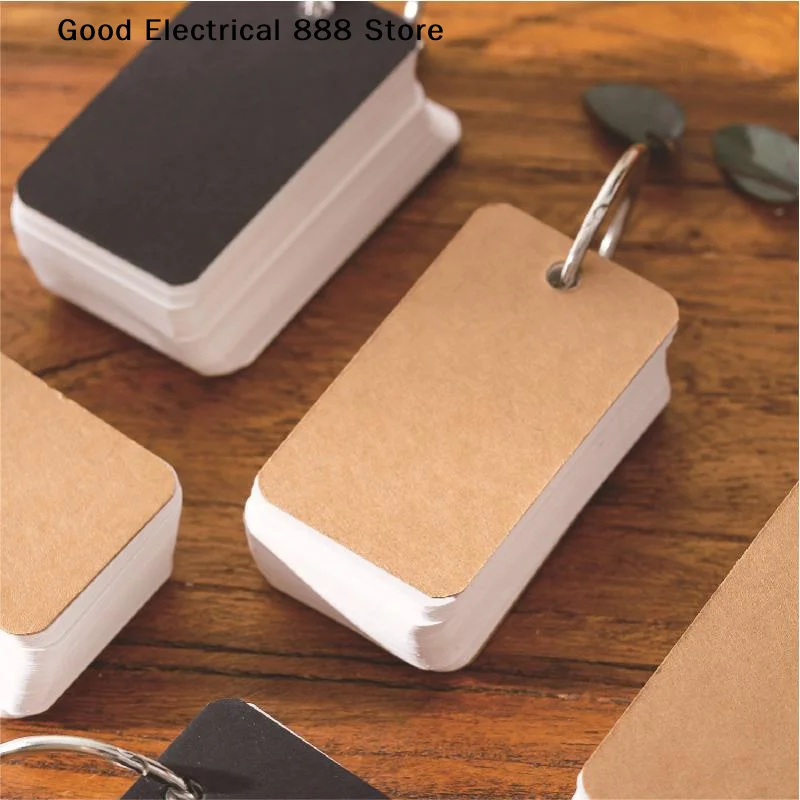 【G】100Sheets Blank Cards Paper With Rings Study Note Memo Pad With Binder Ring For Office School Student Supplies