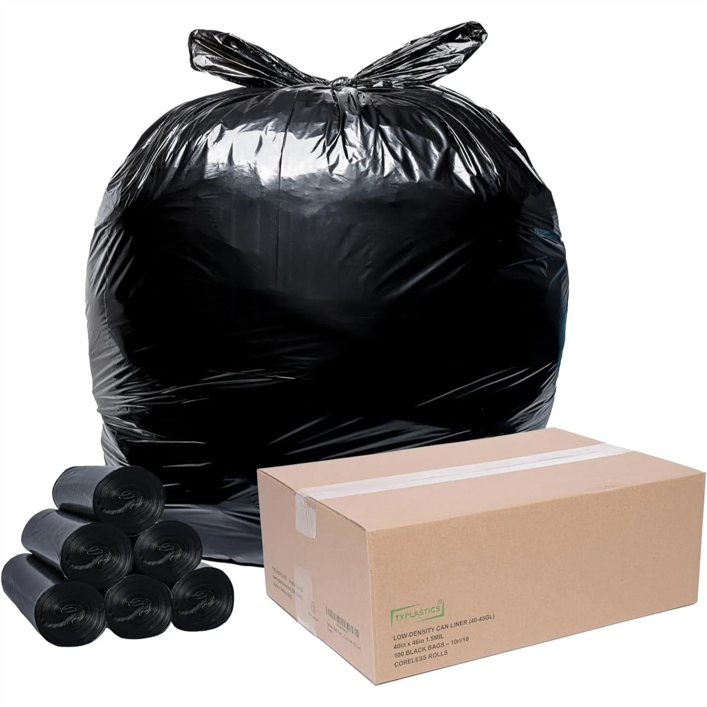 

Heavy Duty 40-45 Gallon Trash Bags 40x46" 1.5 Mil, Black 100 Count, Leak Proof Star Seal, Lawn & Leaf Bags