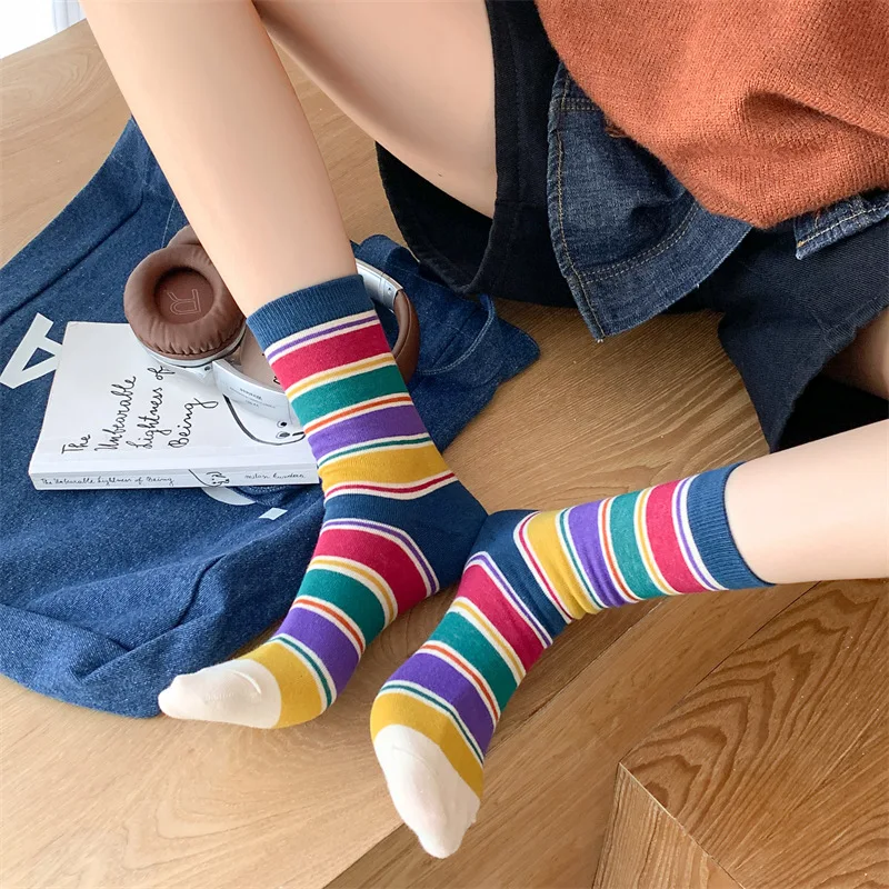 Women\'s Socks Cotton Vintage Harajuku Street Spring Autumn Winter Polka Dot Striped Plaid Japanese Style Short Crew Socks Girl