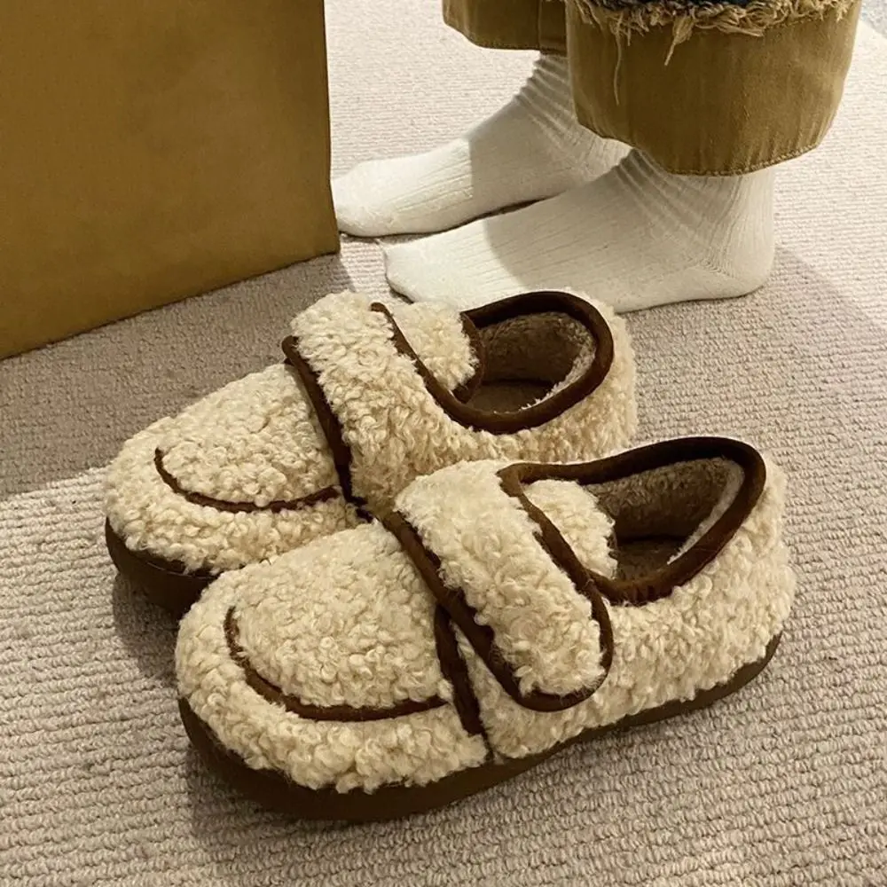 

Round Head Plush Warm Slippers Anti-slip Casual Winter Slippers Women Soft Soled Indoor Outdoor Lamb Fleece Slippers Fall Winter