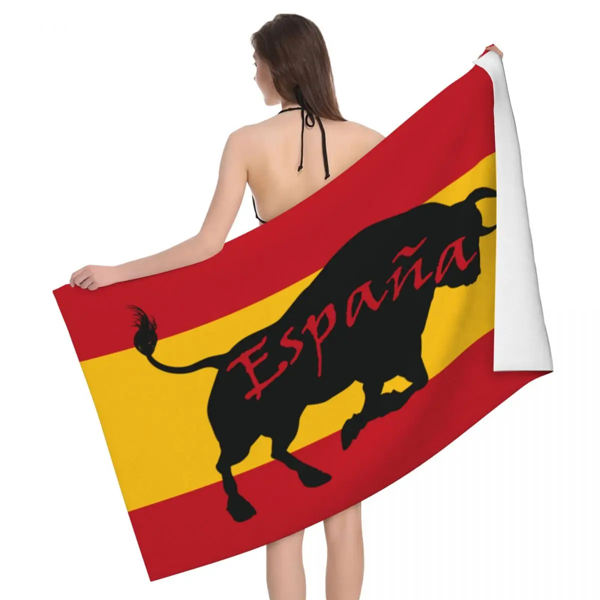 Spanish Bull And The Flag Of Spain Beach Bath Towel Microfiber Patriotic Pool Towels