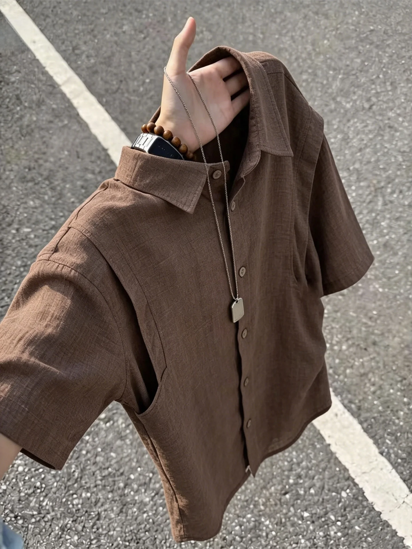 

Retro Linen Short Sleeve Shirt Men Summer Thin High-End Casual Sunscreen Loose Fit Half Sleeve Breathable Youth Trend
