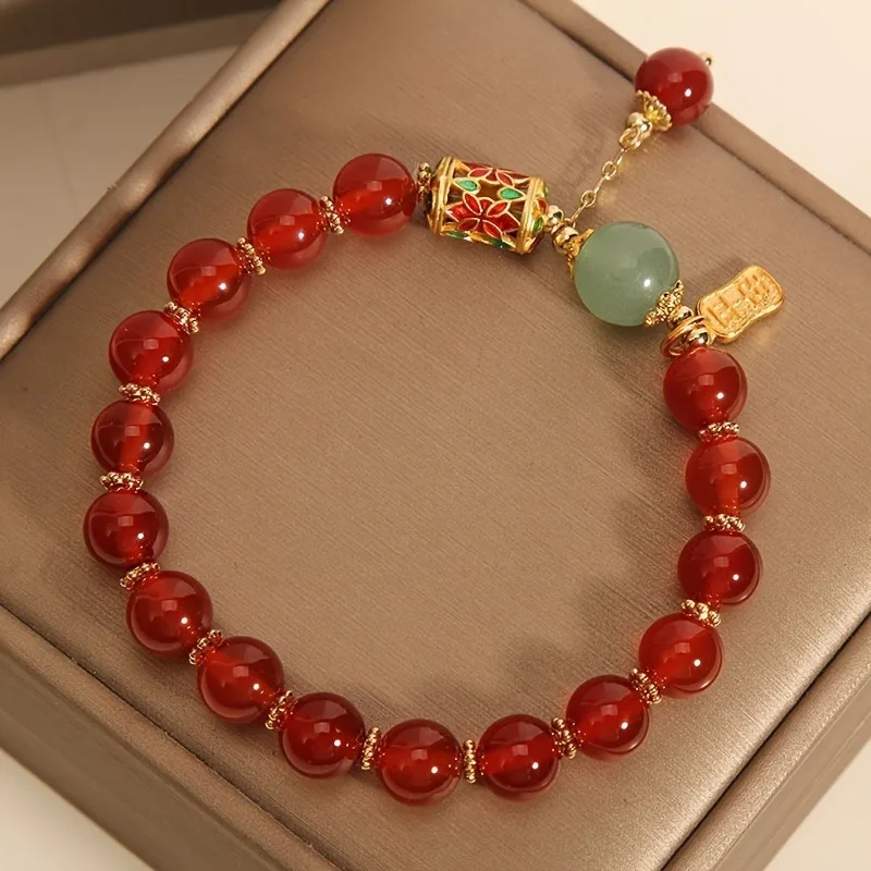 Pulsera de ágata roja para mujer – Pulsera de cuentas ajustable, joyería de piedra natural para amor y fuerza, regalo significativo