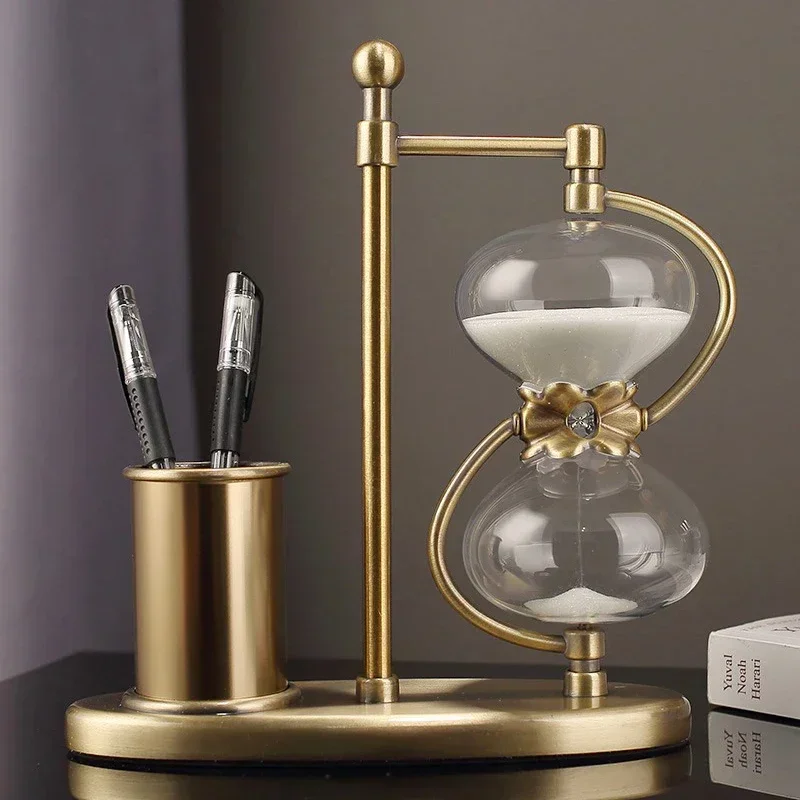 

Office Pencil Vase Glass Luxury Hourglass Timer 1 Hour Clessidra Office Desk Decoration Ornaments Gift