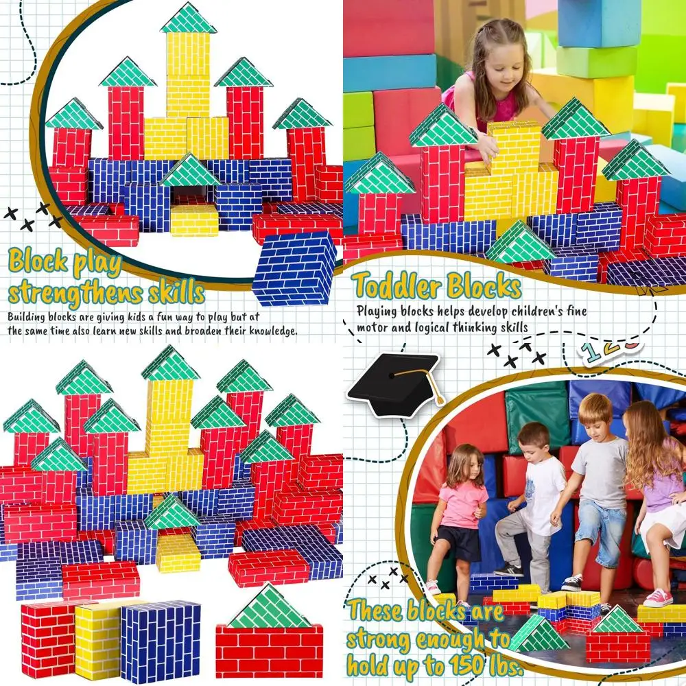 

48-Piece Jumbo Cardboard Blocks Set for Kids - Thick, Stackable Shapes in Blue, Yellow, Red, Green for Learning and Play