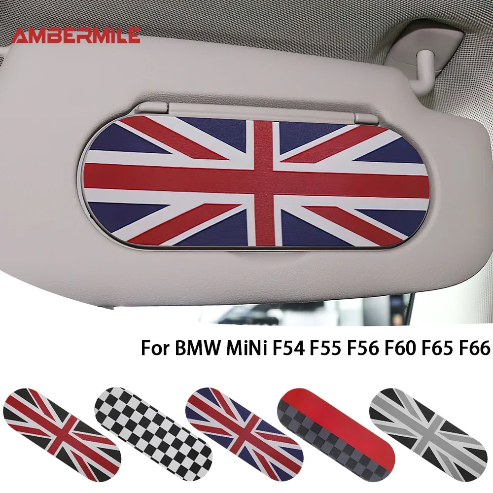 For Mini Cooper S F65 F66 F56 F55 F54 F60 Car Sun Visor PU Leather Sticker Clubman Countryman Makeup Mirror Back Decals Sticker