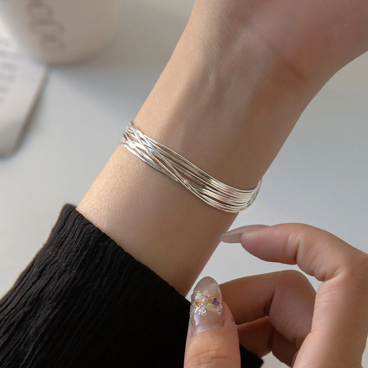 La Monada 16.5+4cm Simple Multilayer Bracelets For Women Silver 925 Snake Chain Minimalist Sterling 925 Silver Women\'s Bracelet
