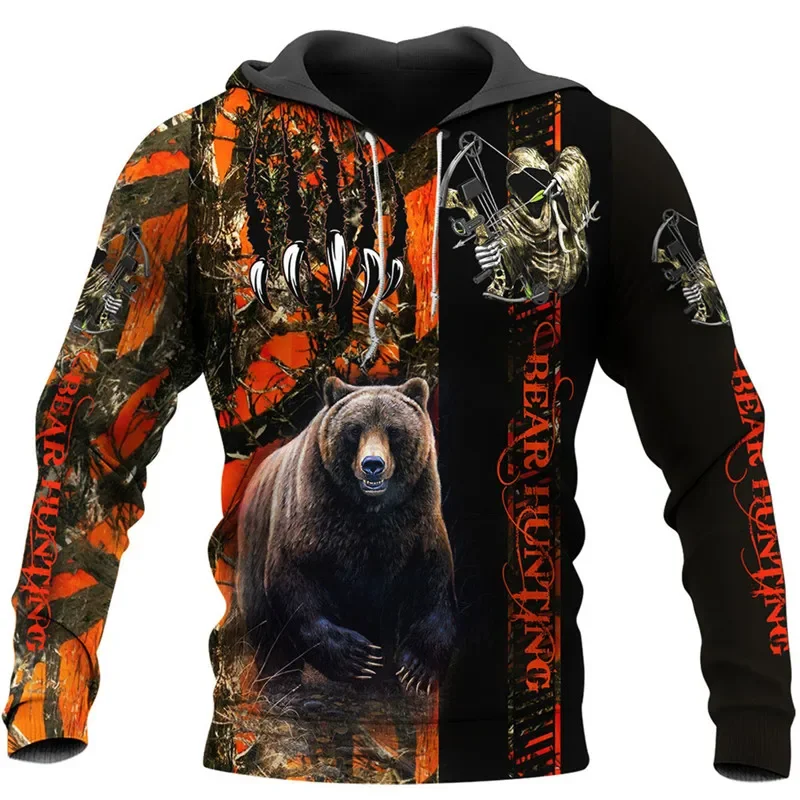 

Fashion men hoodie beautiful bear hunting 3D Printed Unisex Casual Long sleeve zip hoodie Casual Hip hop Harajuku Sweatshirt 002