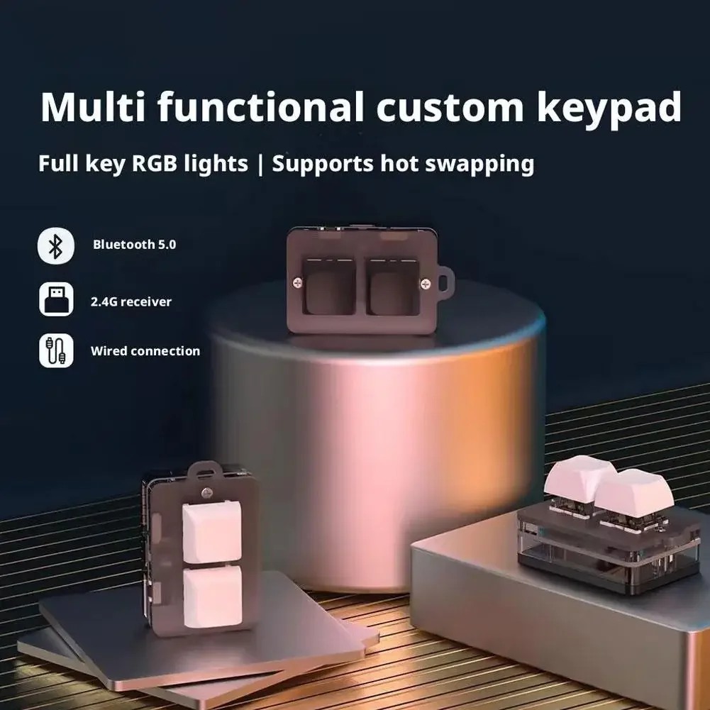 

2-клавишная мини-клавиатура Bluetooth на заказ с RGB-подсветкой, игровая клавиатура с возможностью горячей замены, копия вставки, беспроводная Macropad, офисные аксессуары