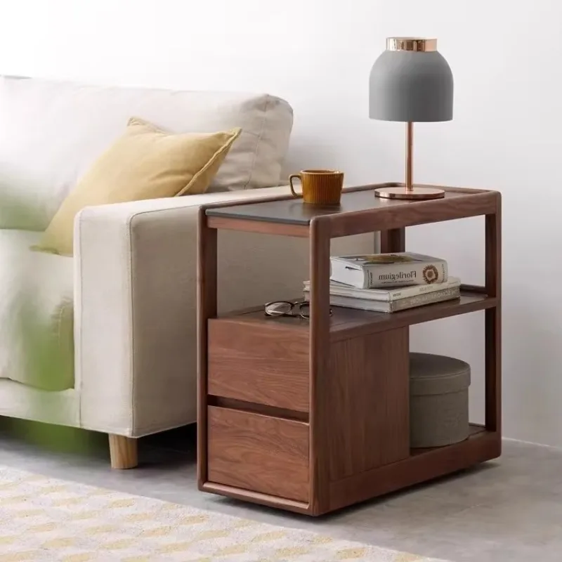 

Living room sofa side cabinet side cabinet side few black walnut rock slab movable corner few