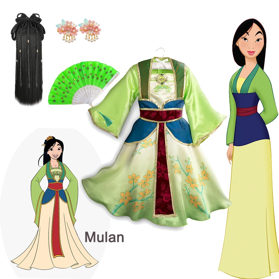 الفتيات ملابس الهالوين فستان الأميرة مولان الأطفال أزياء مسرحية فتاة النمط الصيني فستان ديزني فتاة Priness الملابس