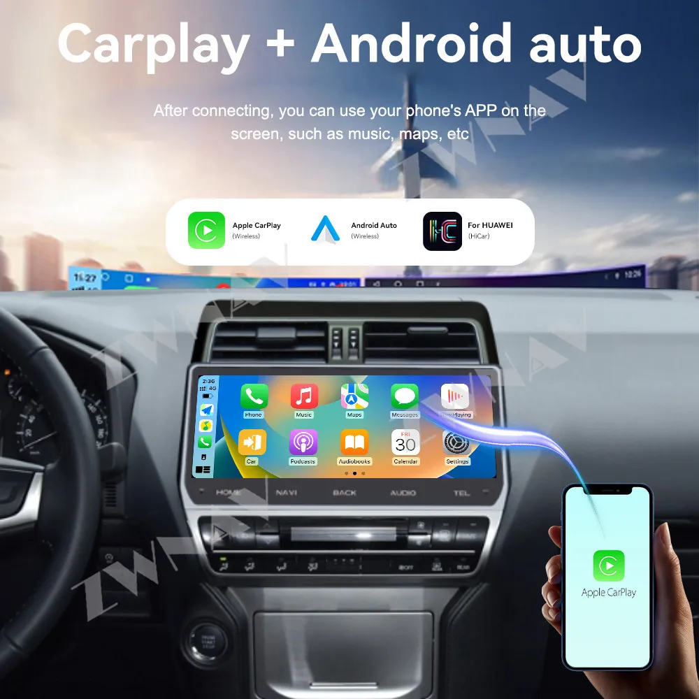 

Android 14 GPS-навигация, беспроводной Carplay 12,3-дюймовый сенсорный экран для Toyota Prado 2018, мультимедийный плеер, головное устройство Androididauto