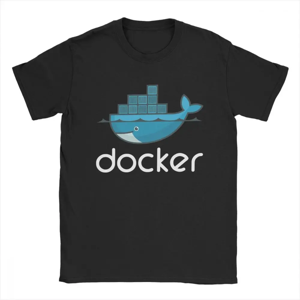 Geek Men T-Shirt Docker Logo T Shirts Linux Javascript Computer Rogramming Developer Tee Shirt Programmer Coder Coding Tops