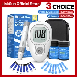 LinkSun G-425-3 medidor de glucosa en sangre 10/50/100 Uds tiras reactivas médico Diabetes Monitor de prueba de azúcar en sangre Kit completo glucosímetro