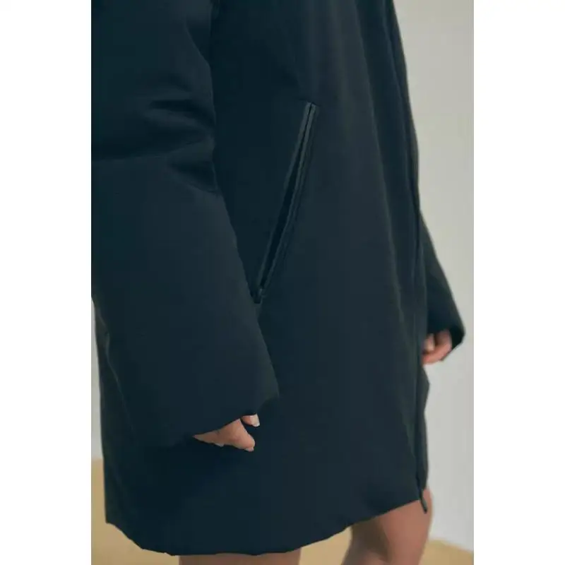 

Warm Cotton Jaet Autumn Winter New Arrival Women's Long Sve Hooded Coat Zipper Decoration Mid-Length Outerwear