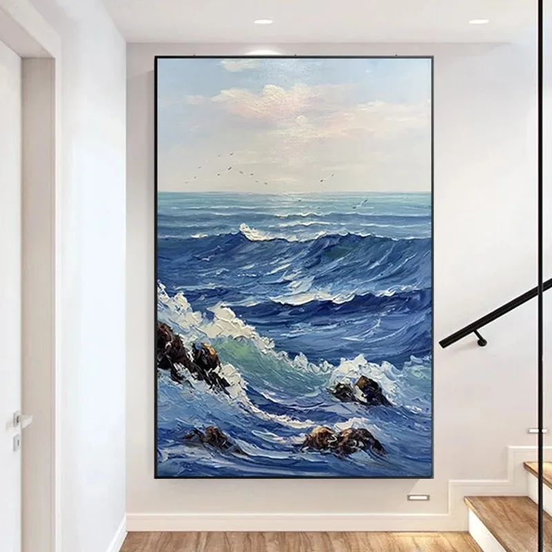 Scandinavian Minimalist Wall Art Blue Whale Tail Sea HD Canvas Oil Painting Poster Prints Home Bedroom Living Room Decoration