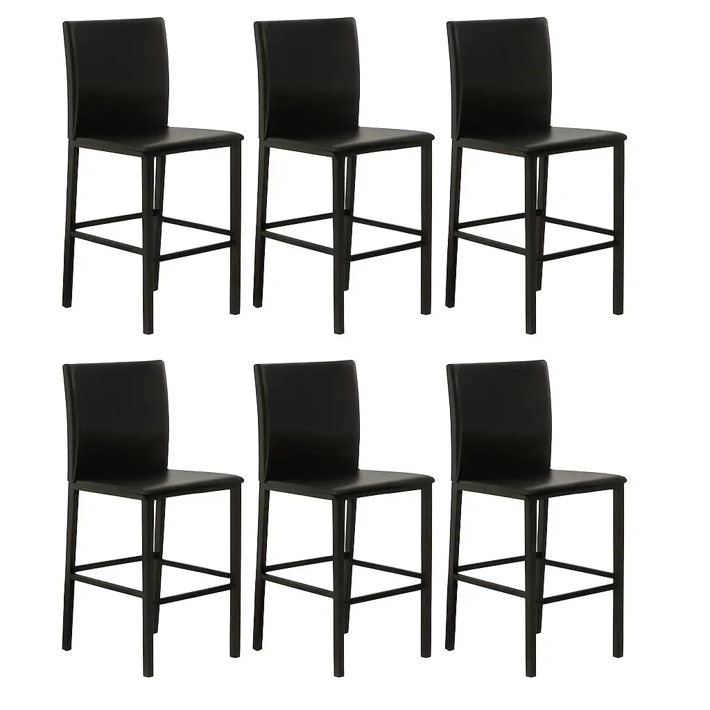 

24" Black Faux Leather Barstools | Set of 6 Counter Height Dining Stools w Powder Coated Metal Legs &, Customized