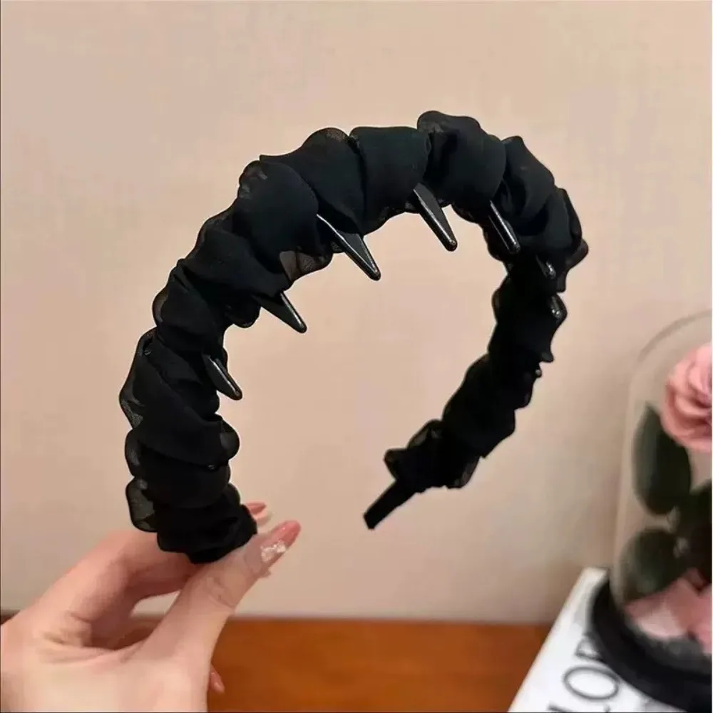 

Fashion Solid Color Hairband Lace Mesh Elegant Headband Pleated Headwear Women