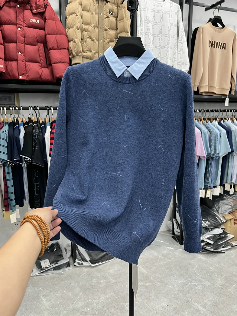 

Men's Casual Knitted Sweater irt Collar Fake Two-Piece Straight Tube Autumn Wear Comfortable Soft Polyester Blend Long Sve
