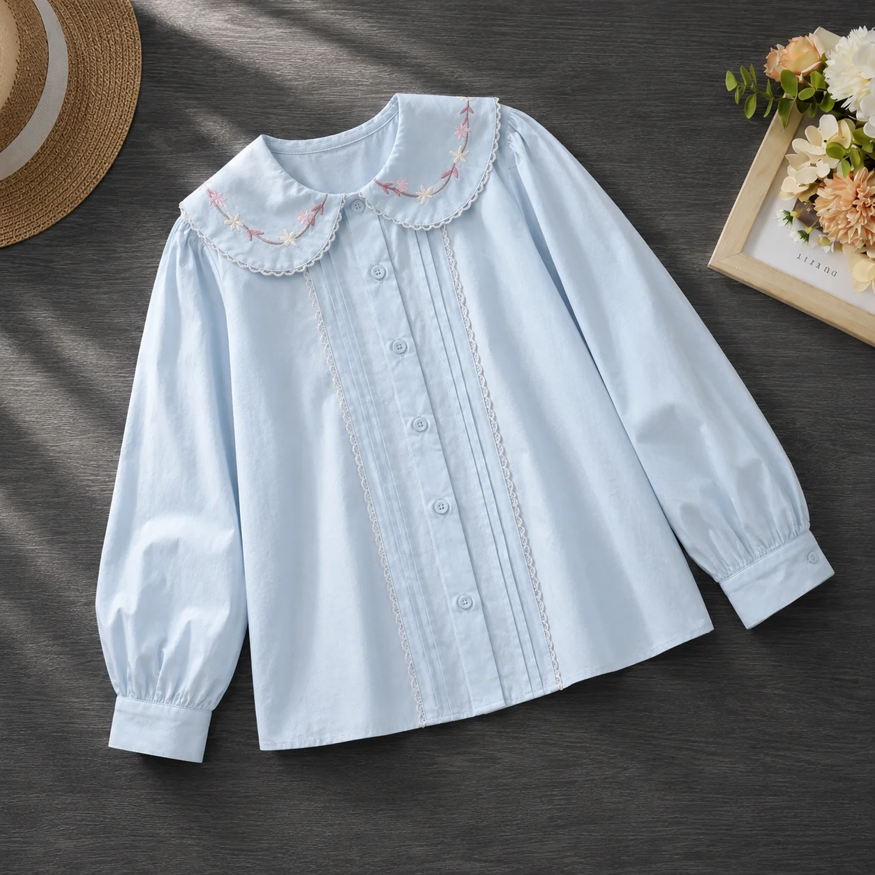 Kids Tops Outfits Shirts Girls Blouses Embroidery Flower Long Sleeve Teenagers Costumes Children Clothes 4 5 6 7 8 9 10 12 Years