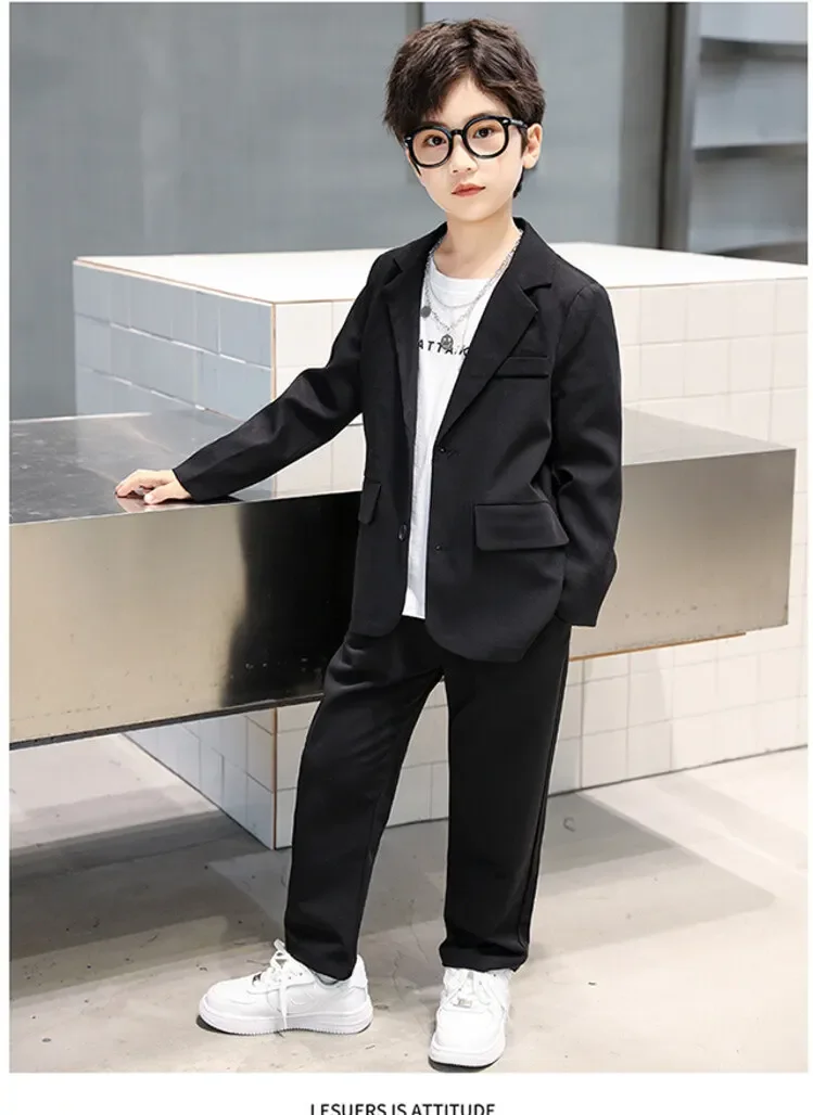 ZOETOPKID Formelle Anzüge für Jungen für Hochzeiten, Blazer, Jacke, Frühling, Herbst, Kleinkind, klassische schwarze Kleidung, Kindermantel – Detail 5
