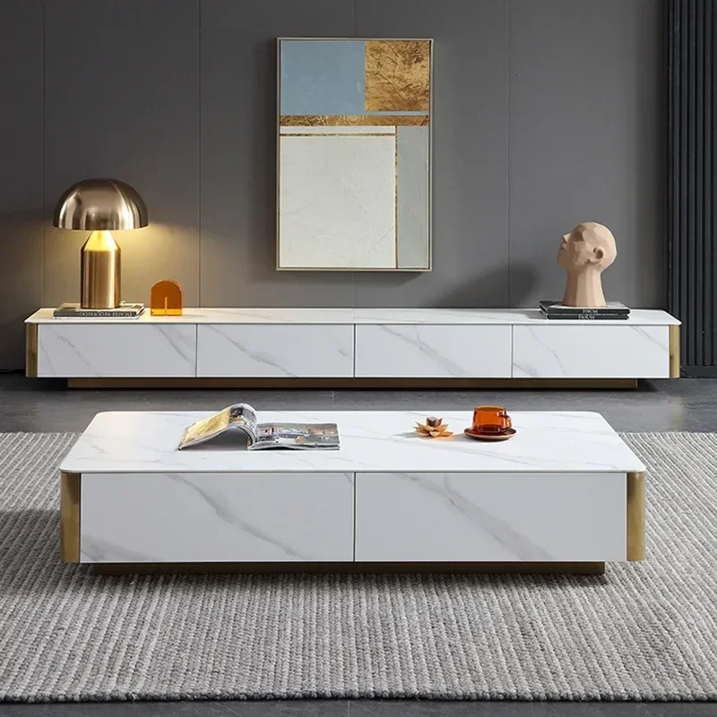 ٪ طقم طاولة قهوة إيطالية لغرفة المعيشة، طاولة قهوة ذات لوحة صخرية، حجم خزانة تلفزيون، طاولة قهوة مستطيلة بسيطة