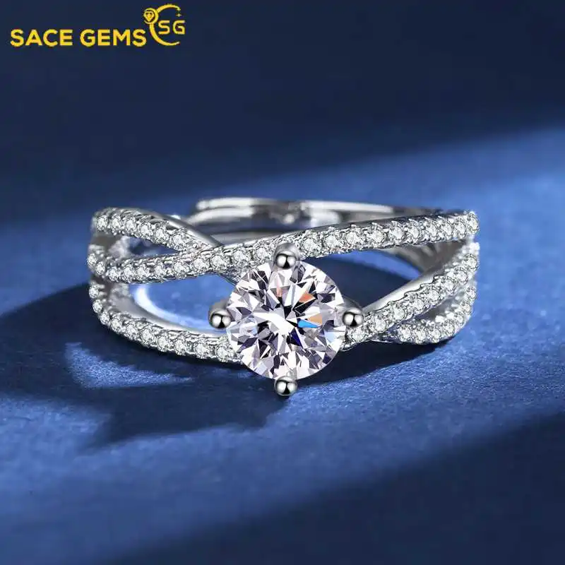 

SACE GEMS 1 Carat Moissanite Ring with Certificate 925 Sterling Silver Luxury for Women Wedding Party Fine Jewelry Gift