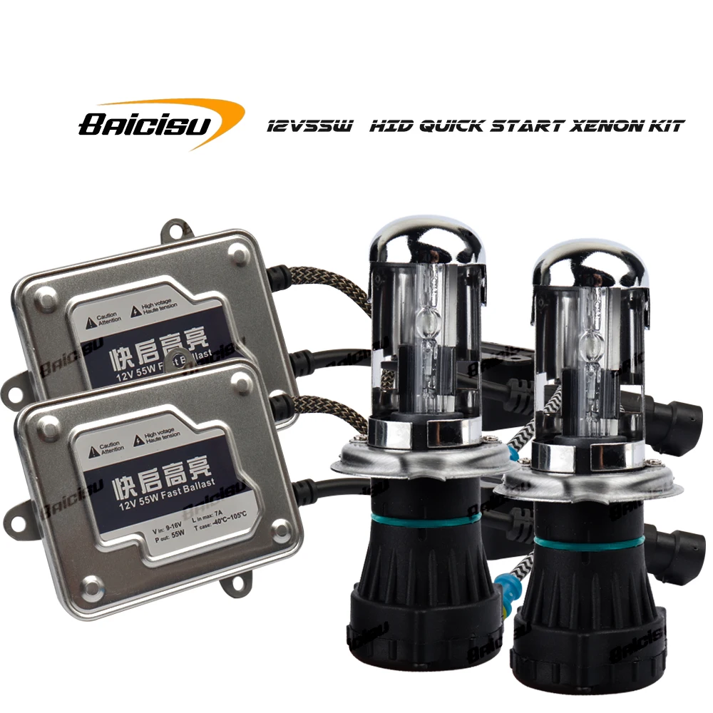 

BAICISU 55W 12V H4 Биксеноновая лампа Автомобильная фара H1 H7 H11 9005 9006 4300k 6000k 8000k HID Тонкий балласт Ксеноновые фары Комплект
