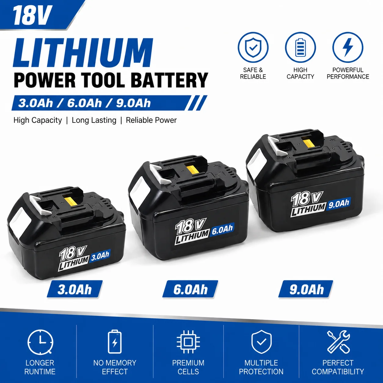 

18V 3Ah 6AH 9AH Li-ion Rechargeable Battery Pack High Capacity Replacement Battery For Cordless Electric Drill Power Tools