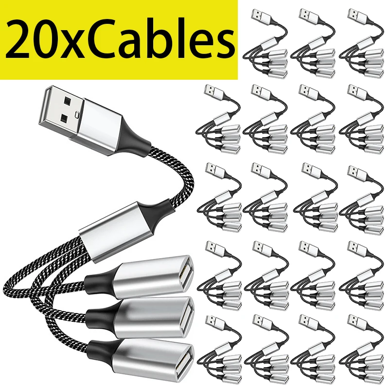 20Pcs USB Splitter USB A Male to 2 Female USB Extension Cable Y Splitter Support Charging and Data Transfer for Printer