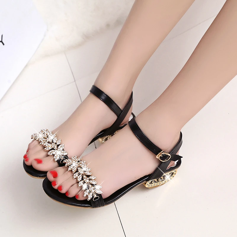 Spring And Summer Women  2024 Open Toe  Female Sexy Low With Non-slip Rhinestones High Heels Sandals