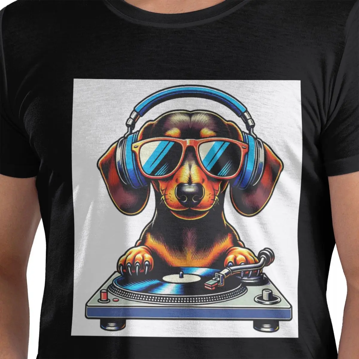 

DJ Dachshund Dog 100% Cotton T-Shirt Men's Fashion T Shirts Men Round Neck Short Sleeve S-6XL