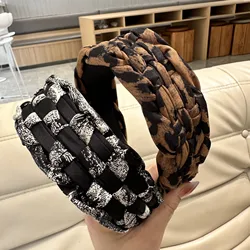 British Bear Plaid Crossed Hair Accessories Headbands For Women High Quality Retro Coffee Brown English Plaid Hair Band Scrunchy