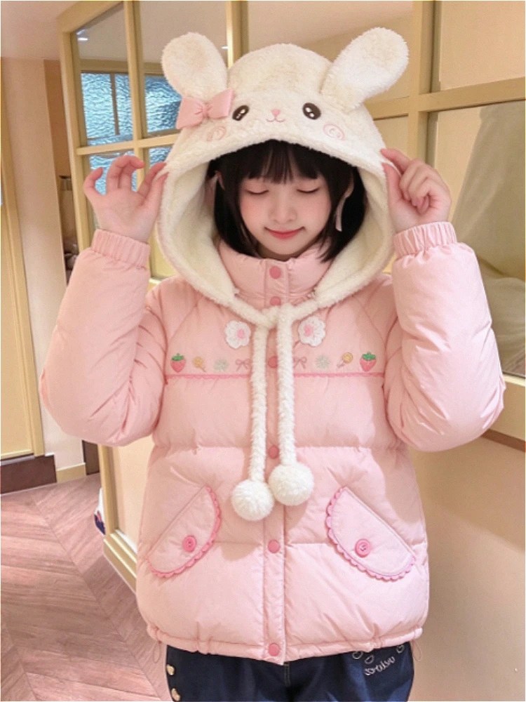Y2k Tops Japanese Kawaii Parkas Harajuku Printed Jacket Women Korean Fashion Subculture Sweatshirts Vintage Hooded Leather Coats