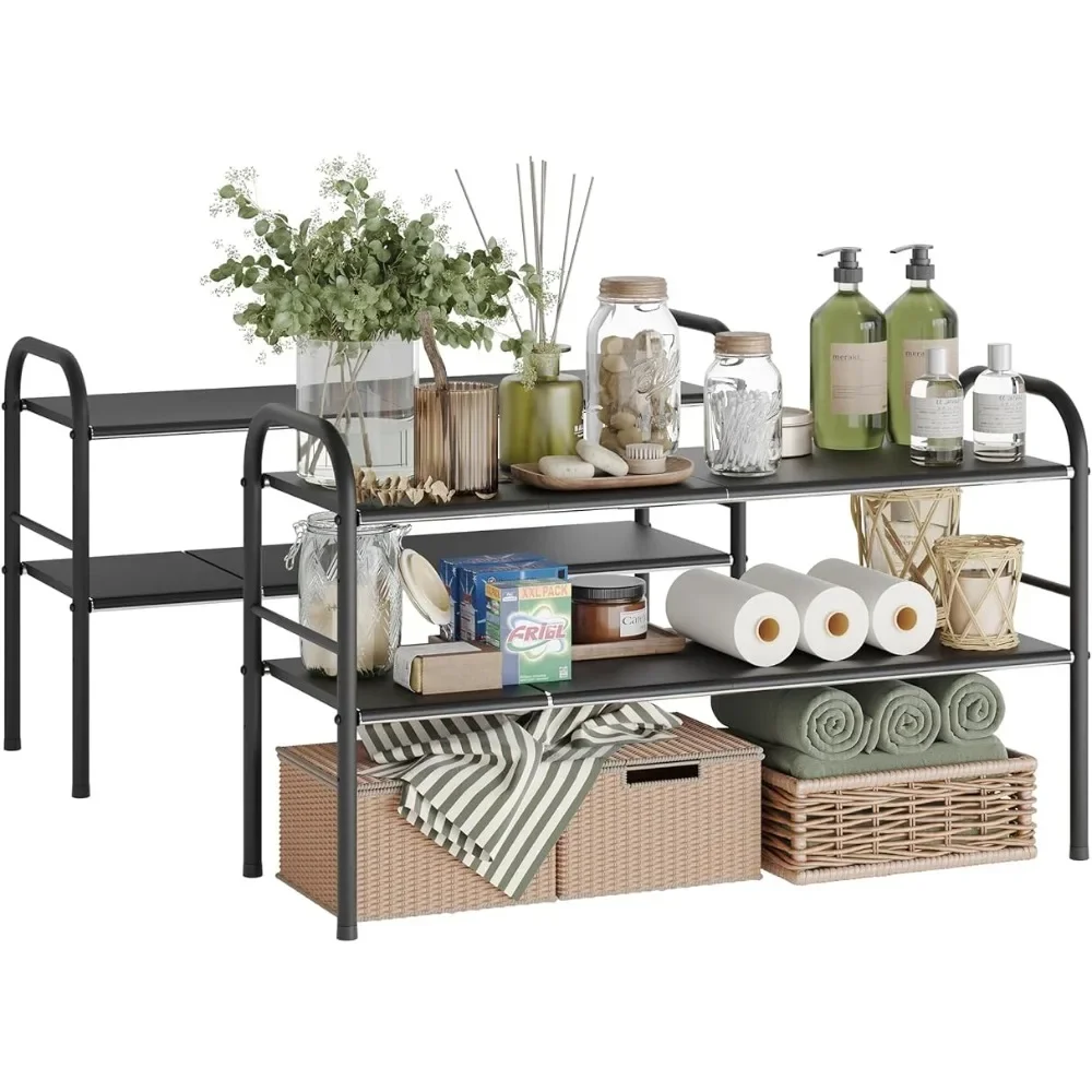 Cabinet Shelf Organizer Rack with Removable Panels for Kitchen Bathroom Storage 2-Tier 8 Carbon Steel Plates