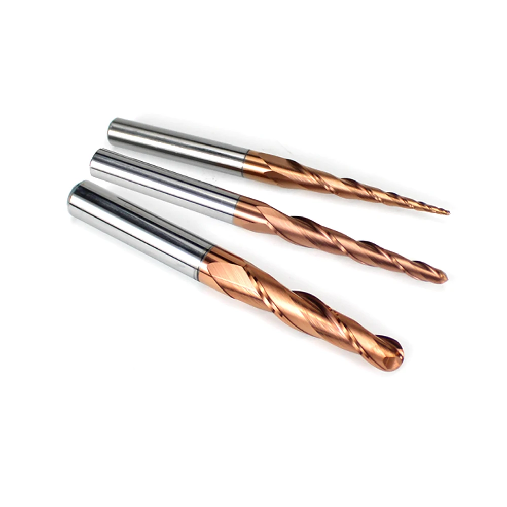 Coated Tungsten Carbide Spiral Tapered Ball Nose Mills 2 Flutes Router Bit Wood Working CNC 2D 3D Carving  Wood Milling Cutter