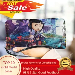 2023 Clutch Vrouwelijke Coraline Film Cartoon Print Casual Meisje Lange Portemonnee Retro Pu Lederen Kleine Portemonnee Telefoonzakjes Portefeuille