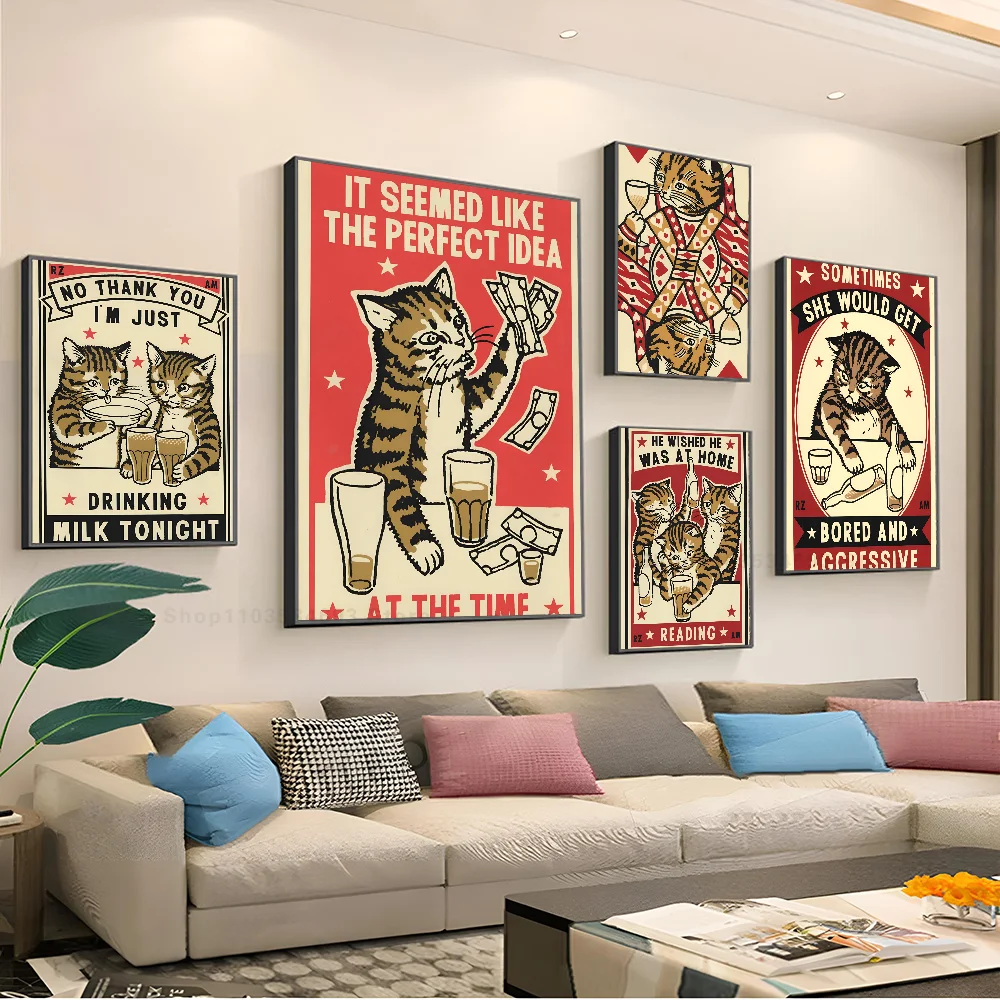 

Dinner Pet Cat Classic Anime Poster Paper Print Home Living Room Bedroom Entrance Bar Restaurant Cafe Art Painting Decoration